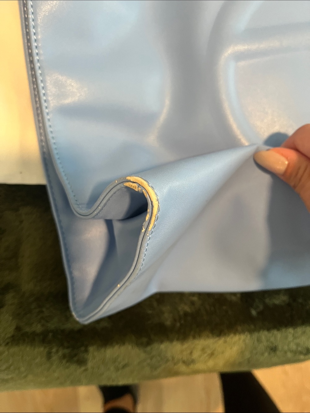 Telfar Powder Blue Leather Tote with Embossed Logo - Picture 2 of 5